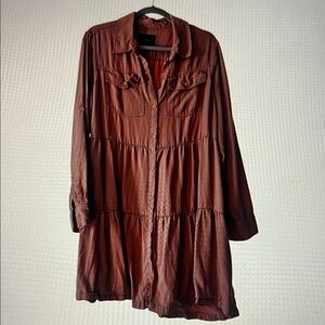 Elegant Dusty Rose Women's Tiered Long Sleeve Mini Dress Large